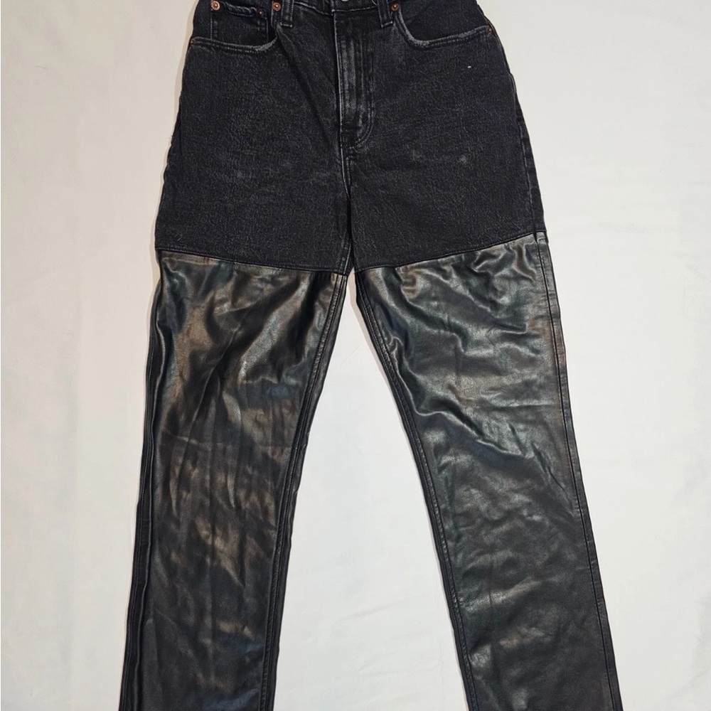 Abercrombie &‎ Fitch The 90s Straight Ultra High Rise Black Leather Sz 25